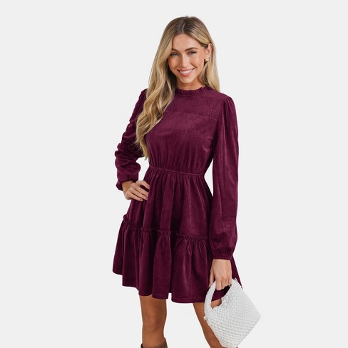 Festive Velvet Tiered Mini Dress - Burgundy/Emerald Green - Cupshe - image 1 of 4