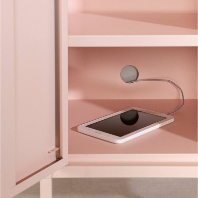 Pale Pink Metal 1-Door Nightstand with Adjustable Shelf