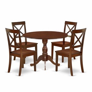 HomeStock 5-Piece Mahogany Finish Solid Wood Top Dining table with 4 Chairs with Drop Leaf Lattice Back - 1 of 4