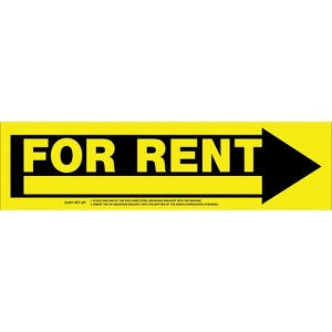 Hillman English Yellow For Rent Sign 6 in. H X 24 in. W - Case of 6 - 1 of 1