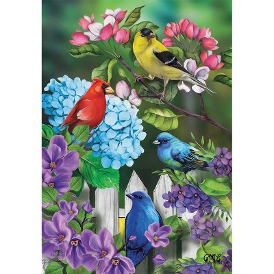Feathered Friends Spring Garden Flag Birdbath Birds Floral 18