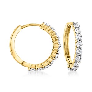 Ross-Simons 1.00 ct. t.w. Diamond Hoop Earrings in 14kt Yellow Gold - 1 of 3