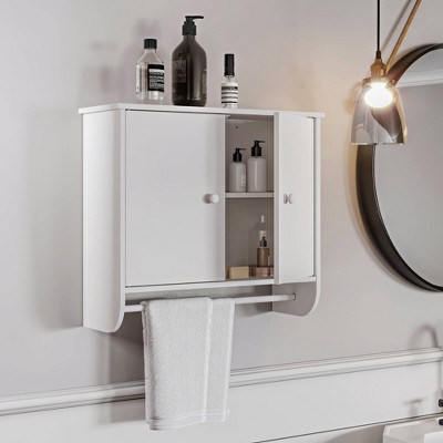 White Wall Mounted Storage Cabinet Organizer with Towel Bar 