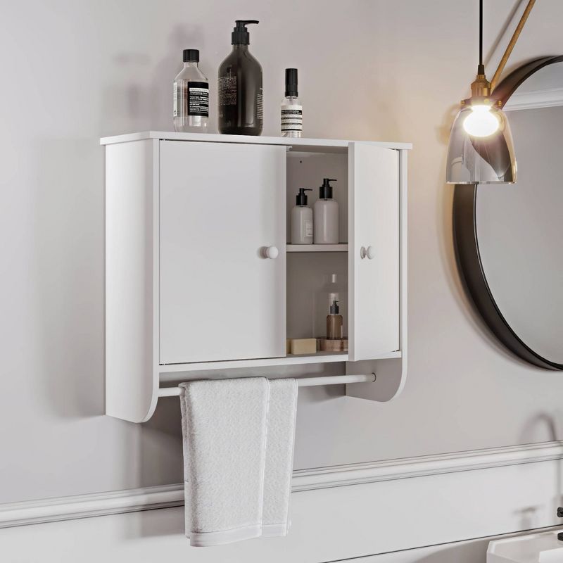 Two Door Wall Mounted Cabinet with Towel Bar White - RiverRidge Home, 3 of 8