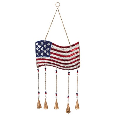 Evergreen 27"W American Flag Beaded Wind Chime