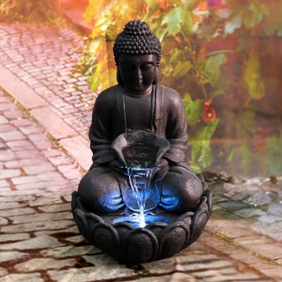 22" Meditating Buddha Zen Water Fountain with LED Light Brown - Hi-Line Gift