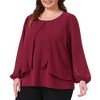 Women's Plus Size Layered Panel Flowy Crew Neck Long Sleeve Dressy Work Chiffon Blouse - Agnes Orinda - 2 of 4