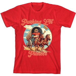 "Parking Lot Pioneer" Old West Wagon Football Cowboy Youth  Short Sleeve Tee- - 1 of 2