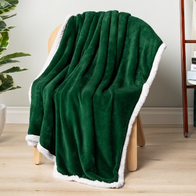 Emerald Green Reversible Fleece and Sherpa Throw Blanket