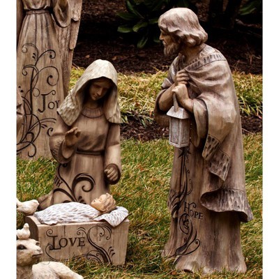 Evergreen Mary, Joseph and Baby Jesus, Large Nativity Trio