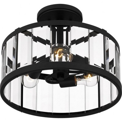 Lucia Matte Black and Glass Drum Semi-Flush Mount Light