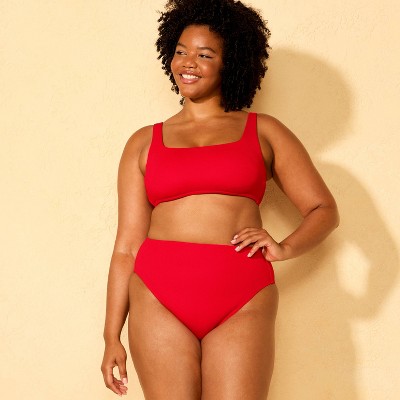 Shade & Shore Women's Textured High Waist Medium Coverage Bikini Bottom - Shade & Shore™ Red XS — фото 4