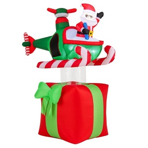 Gymax 6' Inflatables Xmas Santa Claus & Helicopter on Gift Box w/ 3 Cold White LED Lights & Water Bags Waterproof Outdoor Settings - 1 of 4