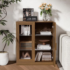 36 in. Tall Wood Grain Storage Cabinet in White, Storage Organizer with 2 Glass Doors for Bedroom Living/Dinning Room - 1 of 4