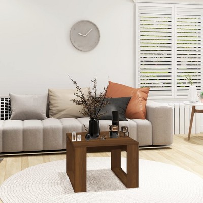Living room scene with oak side table and couch