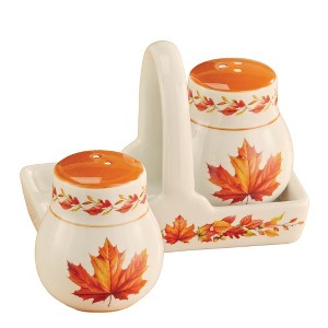 Collections Etc Hand-Painted Autumn Leaves 3-Piece Salt & Pepper Shaker Set - 1 of 3