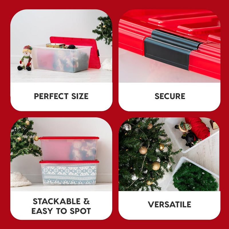 IRIS Christmas Plastic Storage Bins with Lids and Secure Latching Buckles, Holiday Red, 4 of 8