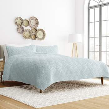 Quilted Coverlet and Shams Set Damask Square Herringbone Pattern - Becky Cameron