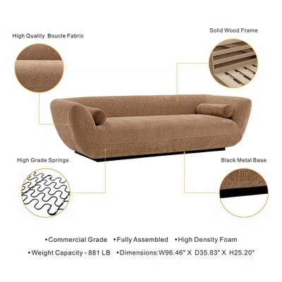 Ulka Light Brown Velvet Sofa with Round Arms and Pine Wood Frame