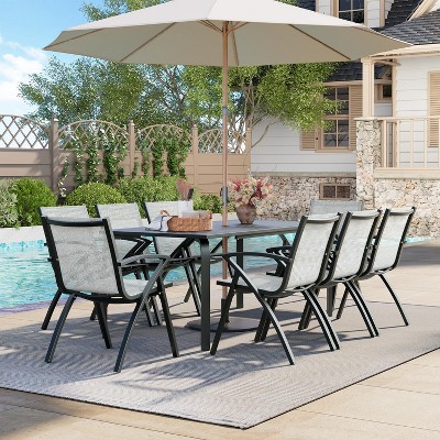 71" Aluminum Patio Dining Table w/Umbrella Hole, Outdoor Aluminum Patio Table