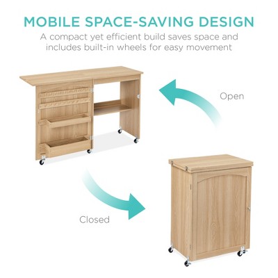Light Brown MDF Sewing Machine Table with Craft Storage and Trays