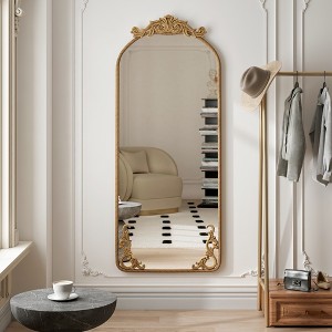 58"x24" Arched Vintage Full Body Mirror, Ornate Carved Applique, Wall Mount Mirror for Retro Home Decor, Bronze/Silver - ModernLuxe - 1 of 4