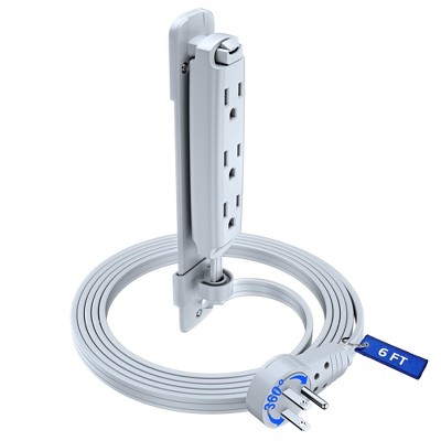 Maximm 360 Degree Rotating Flat Extension Cord Multi 3 Outlet Power Cord with Mounting Bracket, Grounded 16 AWG UL Certified,