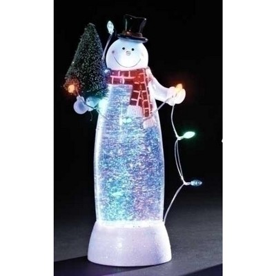Roman 10.5" Battery Operated Confetti LED Lighted Snowman with Christmas Tree Table Top Figure