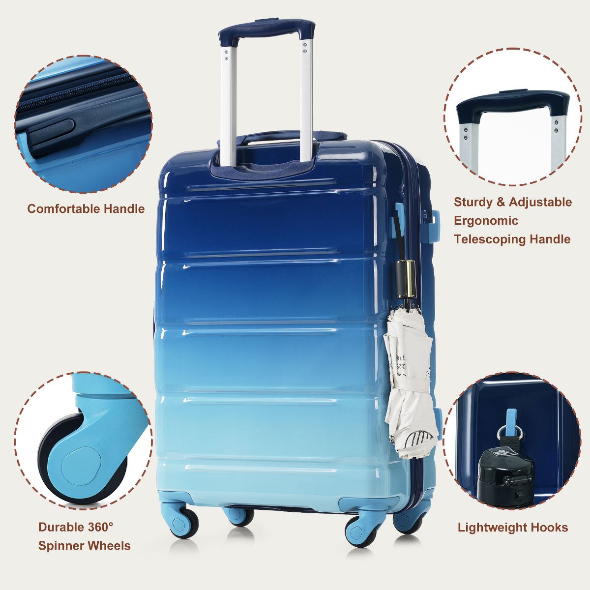 Polibi Hard Shell Luggage Set 5 Piece, 20/24/28 Inch Suitcase with Spinner Wheels, a Travel and Toiletry Bag - thumbnail 3