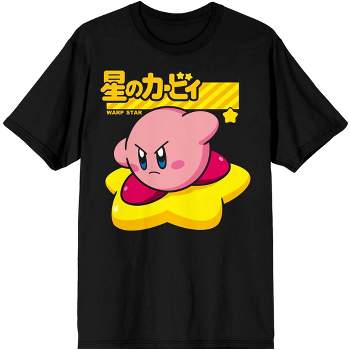 Mens Kirby Retro Video Game Character Black Graphic Tee Shirt