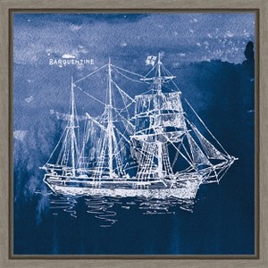 Amanti Art Sailing Ships III Indigo by Wild Apple Portfolio Canvas Wall Art Print Framed 16-in. x 16-in. - 1 of 4
