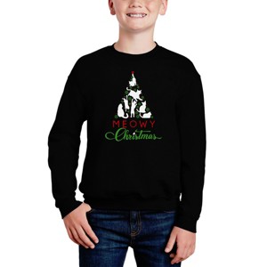 LA Pop Art Meowy Christmas Tree - Boy's Word Art Crewneck Sweatshirt - 1 of 4