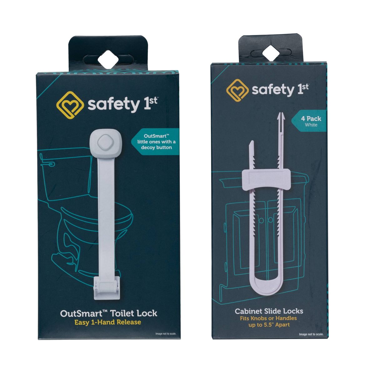 Safety 1st Cabinet Slide Locks 4pk + Outsmart Toilet Lock White