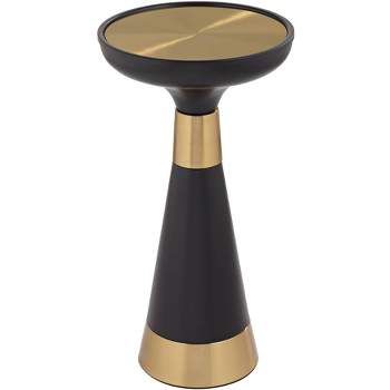 Studio 55D Roxanne Modern Glam Luxe Metal Round Accent Side End Table 13" Wide Black Gold for Spaces Living Room Bedroom Bedside Entryway House Office