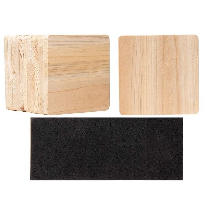 Wood Coasters, 12-Pack Square Unfinished Wooden Coasters with Non-Slip Foam Dot