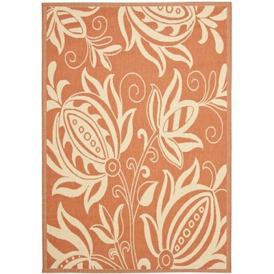 Rectangular Terracotta and Natural Floral Synthetic Area Rug