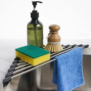 Triangle Roll-Up Dish Drying Rack for Sink Corner Small Foldable Stainless Steel Over The Sink Multipurpose Kitchen Drainer Caddy - 1 of 4