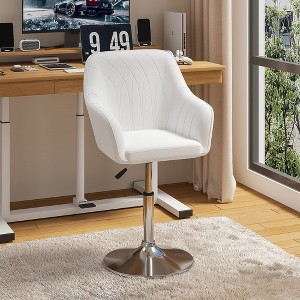 VECELO Modern PU Accent Chair with Adjustable Height, Swivel Vanity Makeup Chair with Upholstered Seat for Bedroom or Living Room, White - 1 of 4