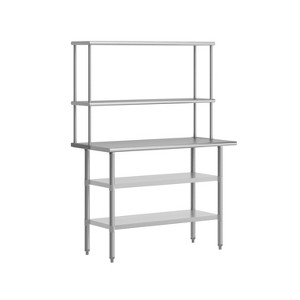 Flash Furniture Rawcliffe Portable Prep and Work Table with 18 Gauge Stainless Steel Top Shelf and Double Overshelves, 2 Galvanized Steel Undershelves - 1 of 4