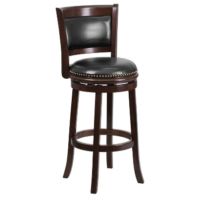 Flash Furniture 29'' High Cappuccino Wood Barstool with Panel Back and Black LeatherSoft Swivel Seat