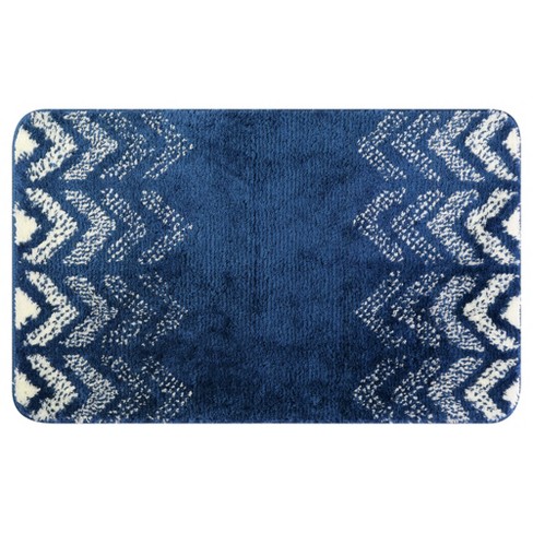 Unique Bargains Geometric Patterns Non-slip Absorbent Bathroom Mat Blue ...