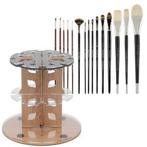 Mezzo Rotating Paint Brush Storage Rack w/ Artist's Pro Collection of 15 Natural and Synthetic Oil Paint Brushes- Hamburg, Mimik Kolinsky & Pro-Stroke - 1 of 4