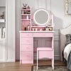 Hitow Makeup Table Set Vanity Table with Stool and Round Mirror Ring LED Strip Lights - 2 of 4