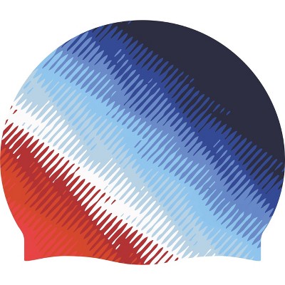 Condition photo showing New/Like New for speedo adult printed comfort swim cap - red/white/blue