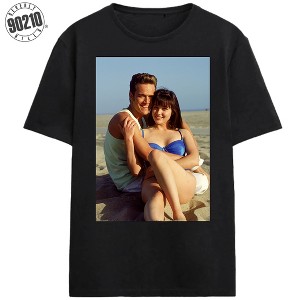 Beverly Hills 90210 Brenda & Dylan Beach Screenshot Adult Black Crew Neck Short Sleeve T-shirt - 1 of 3