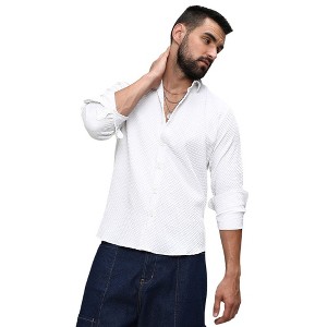 Campus Sutra Men Men's Chalk White Embossed Micro Check Shirt - 1 of 3