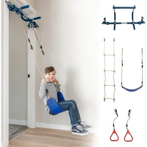 Gym1 4-Piece Deluxe Indoor Doorway Gym Set for Kids | Includes Swing Chair, Pull-Up Bar, Rings & Ladder - 1 of 4