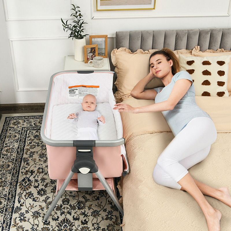 Costway Baby Bassinet Bedside Sleeper w/Storage Basket & Wheel for Newborn, 3 of 11