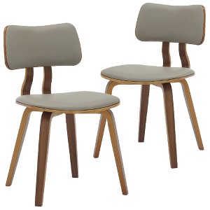 LeisureMod Clivo Leather Dining Chair – Modern Open-Back with Curved Wooden Slats & Poplar Wood Legs for Kitchen or Dining Room Set of 2 - 1 of 4