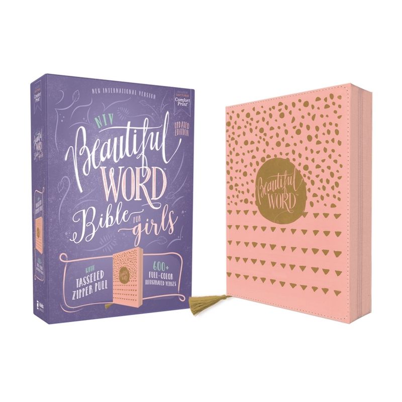 Niv, Beautiful Word Bible for Girls, Updated Edition, Leathersoft, Zippered, Pink, Red Letter, Comfort Print - by  Zondervan (Leather Bound), 1 of 2
